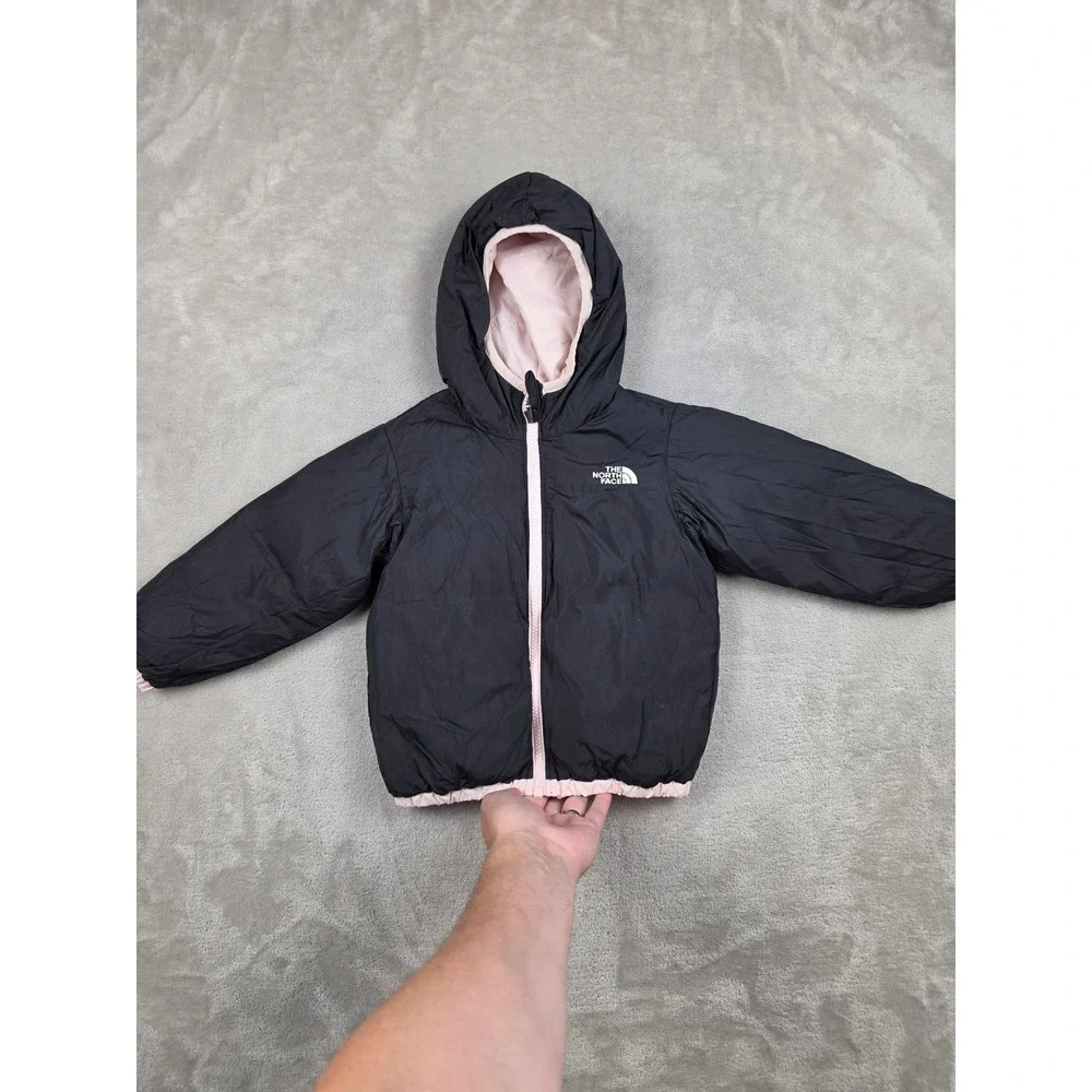 The North Face Reversible Down Puffer Jacket Toddler 2T Pink Black 550 Hooded